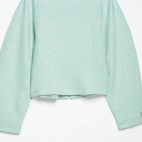 Damen Cropped Bouclé‑Blouson mit verdecktem Reißverschluss und Hemdkragen Drune