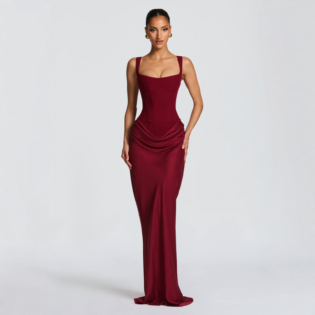 Damen Elegantes Maxikleid mit raffiniertem Drapierungseffekt Drune