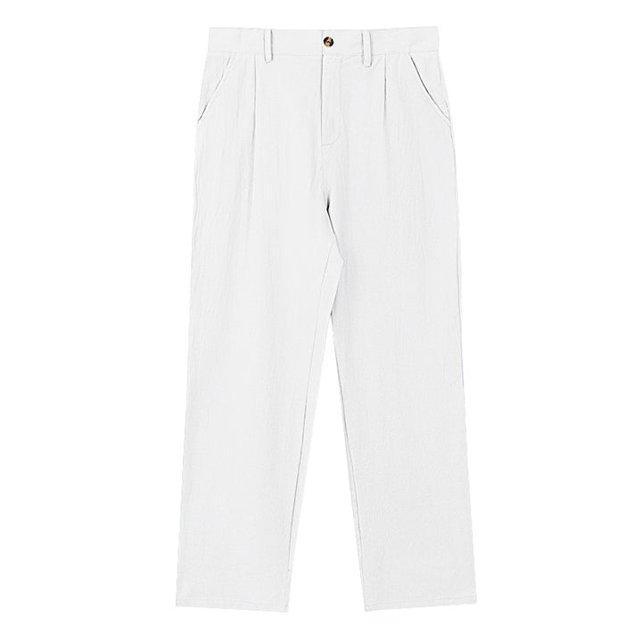 Herren nan elegante Bundfaltenhose aus leichtem Baumwollmix mit geradem Schnitt und Gürtelschlaufen Drune