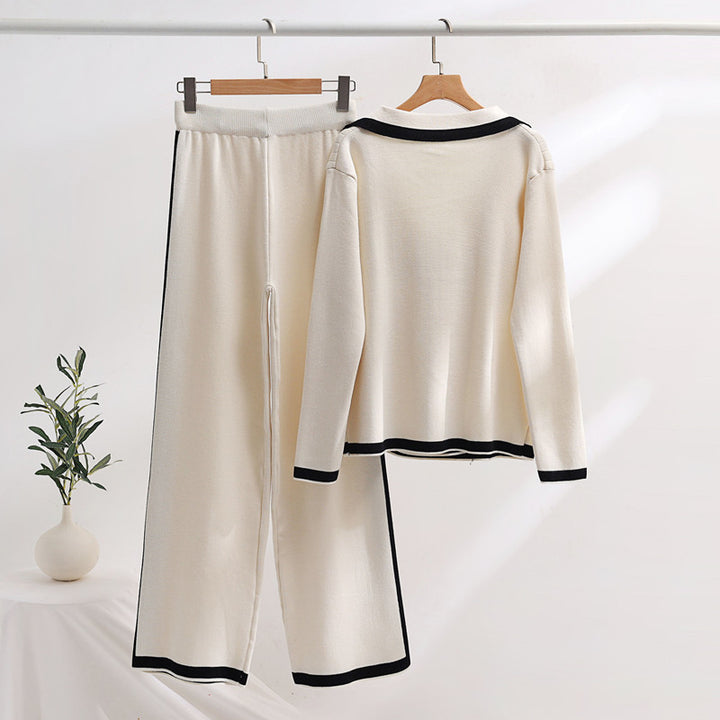 Damen elegantes Loungewear-Set mit Kontrastdetails Drune
