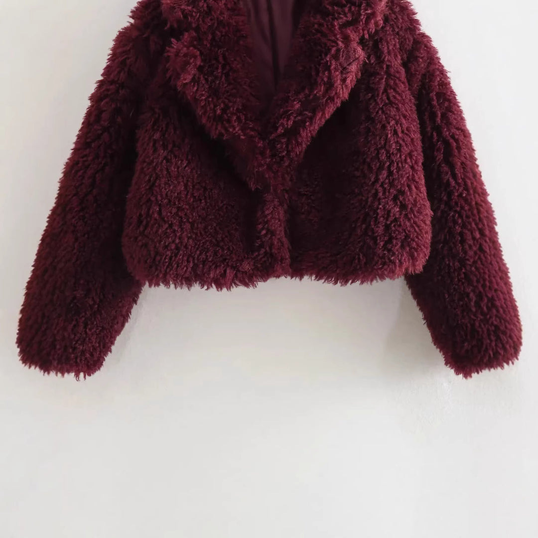 Damen nan kurz geschnittene Teddy-Jacke mit großem Reverskragen und wattiertem Futter Drune