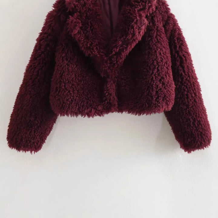Damen nan kurz geschnittene Teddy-Jacke mit großem Reverskragen und wattiertem Futter Drune