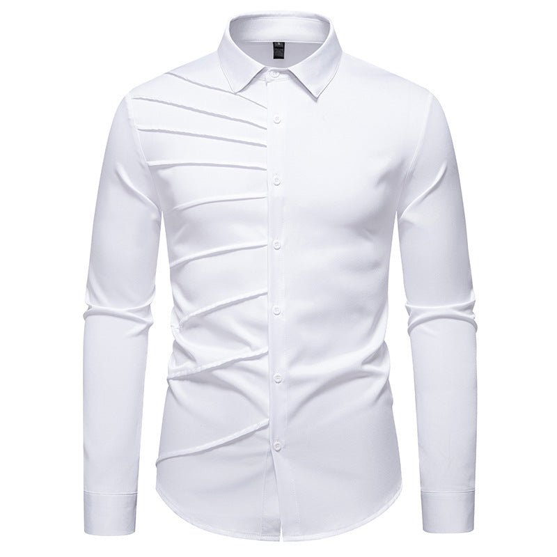 Herren Tailliertes Business-Hemd mit diagonalem Zierfalten-Design Drune