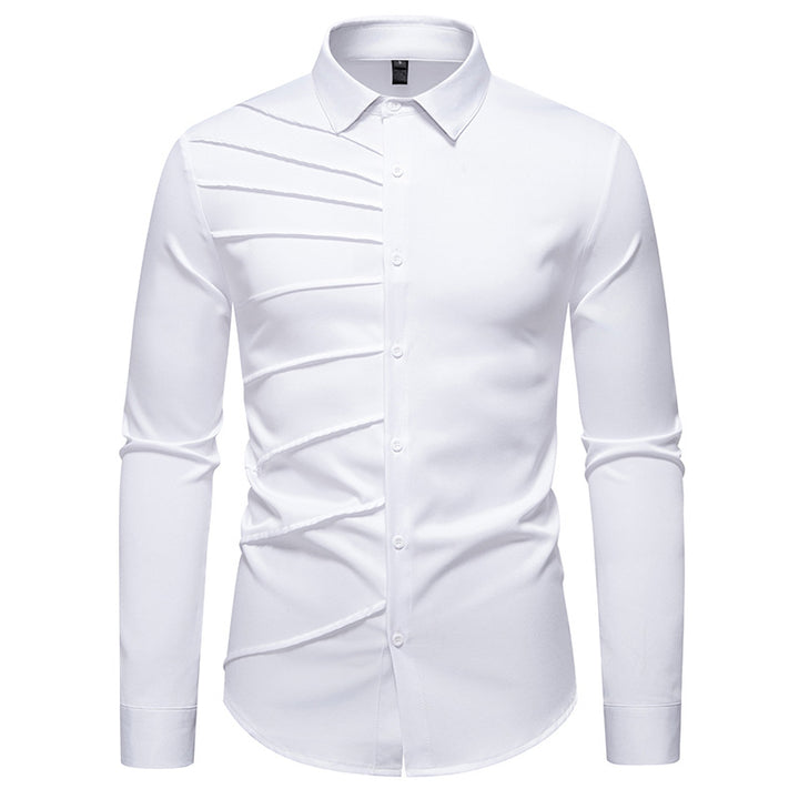 Herren Tailliertes Business-Hemd mit diagonalem Zierfalten-Design Drune