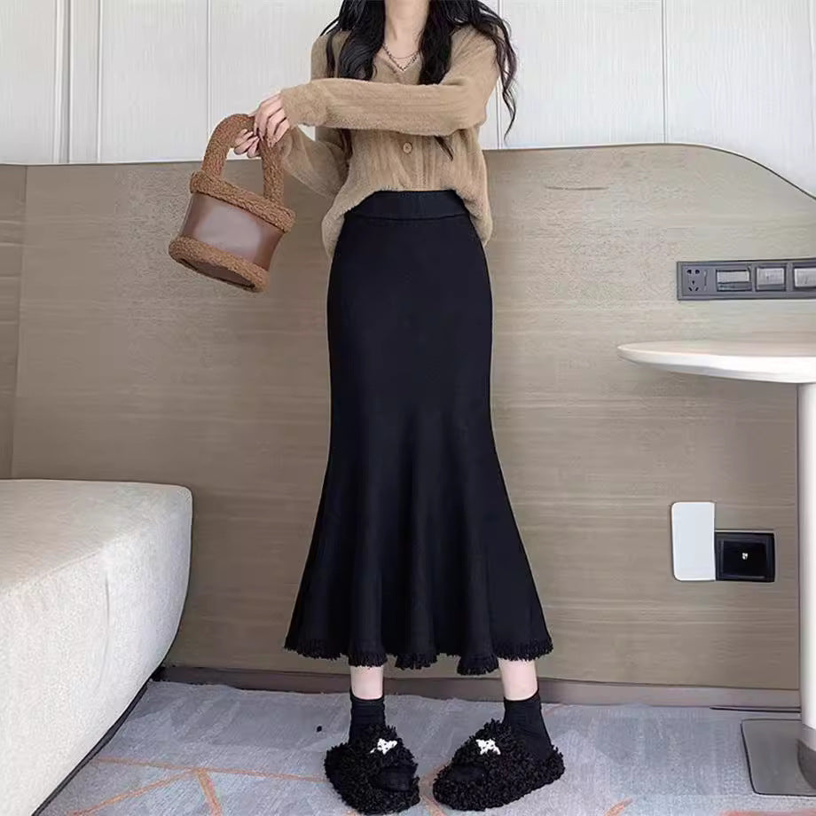 Damen Eleganter Maxirock mit voluminösem Saum und fransigen Details Drune