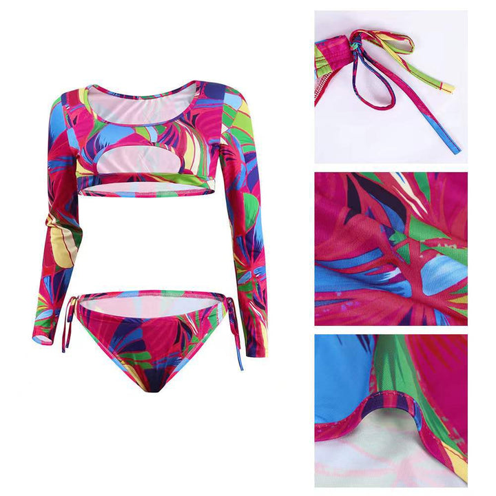Damen Bikini-Set mit langärmeligen Oberteil und ausgefallenem Muster Drune