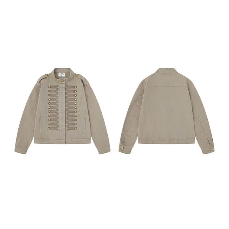 Damen militärisch inspirierte Übergangsjacke mit Kordelverzierung und Epauletten Drune