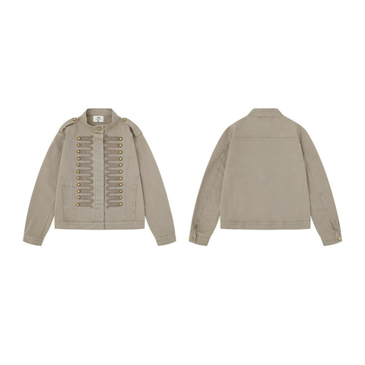 Damen militärisch inspirierte Übergangsjacke mit Kordelverzierung und Epauletten Drune