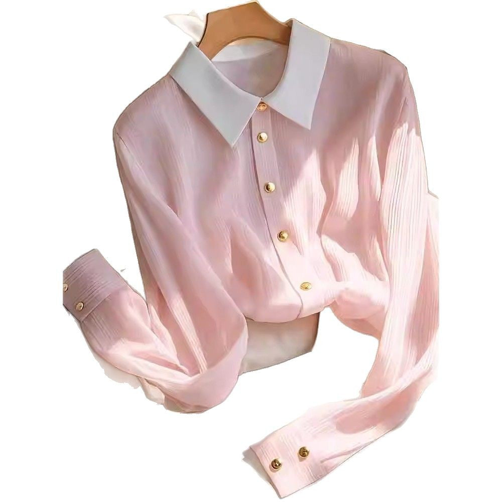Damen Bluse mit strukturiertem Gewebe und kontrastierendem Kragen Drune