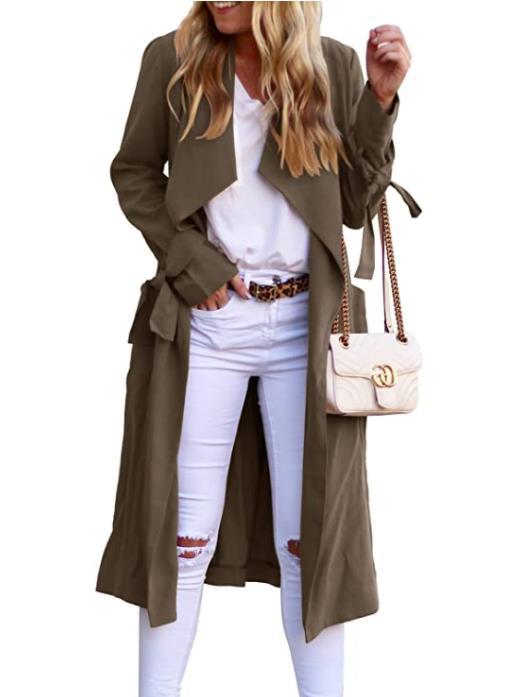 Damen Chic Trenchcoat mit Bindegürtel und fließendem Schnitt Drune