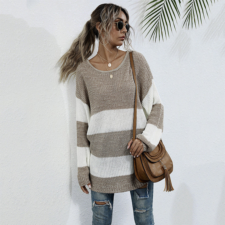 Damen Lässiger Strickpullover mit Blockstreifen Drune