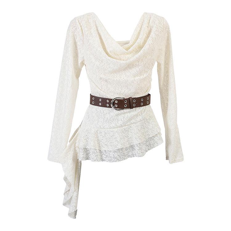 Damen nan drapiertes Spitzen-Top mit asymmetrischem Zipfelsaum und Taillengürtel Drune