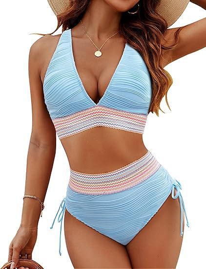 Damen Bikiniset mit verstellbarem Bund und sportlichem V-Ausschnitt Drune