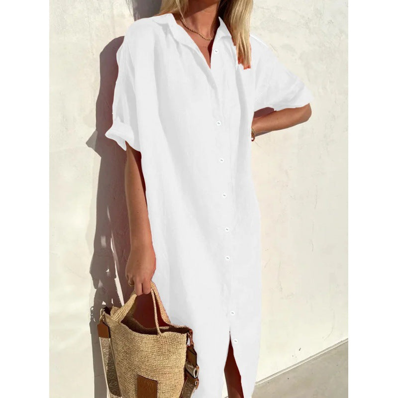Damen Hemdblusenkleid mit kurzem Arm und schmeichelnder Silhouette Drune
