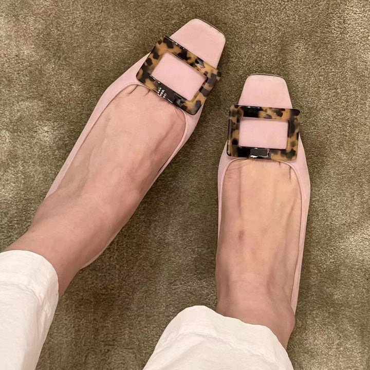 Damen Ballerinas mit quadratischem Zehenbereich und modischem Kastenschließe Drune