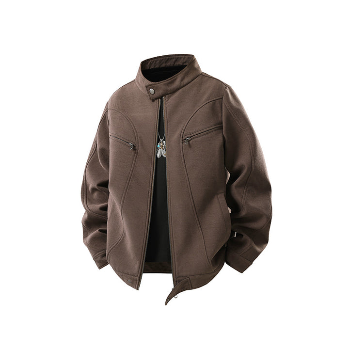 Herren Lässige Utility‑Jacke mit Stehkragen, Reißverschluss und Brusttaschen Drune