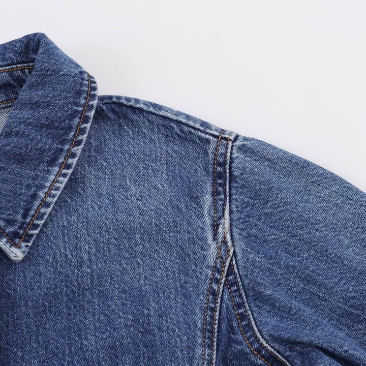 Damen Boxy Jeansjacke mit weiten Ärmeln, aufgesetzten Pattentaschen und Druckknopfverschluss Drune