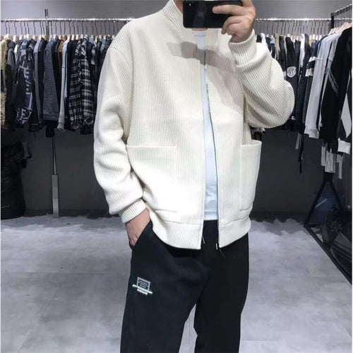Herren Gerippte Zip-Strickjacke mit Stehblende und aufgesetzten Taschen Drune