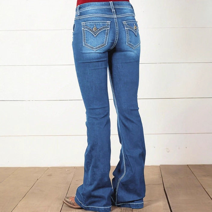 Damen Taillenhohe Denim‑Flare‑Jeans mit seitlicher Zierknopfleiste und sculptendem Sitz Drune