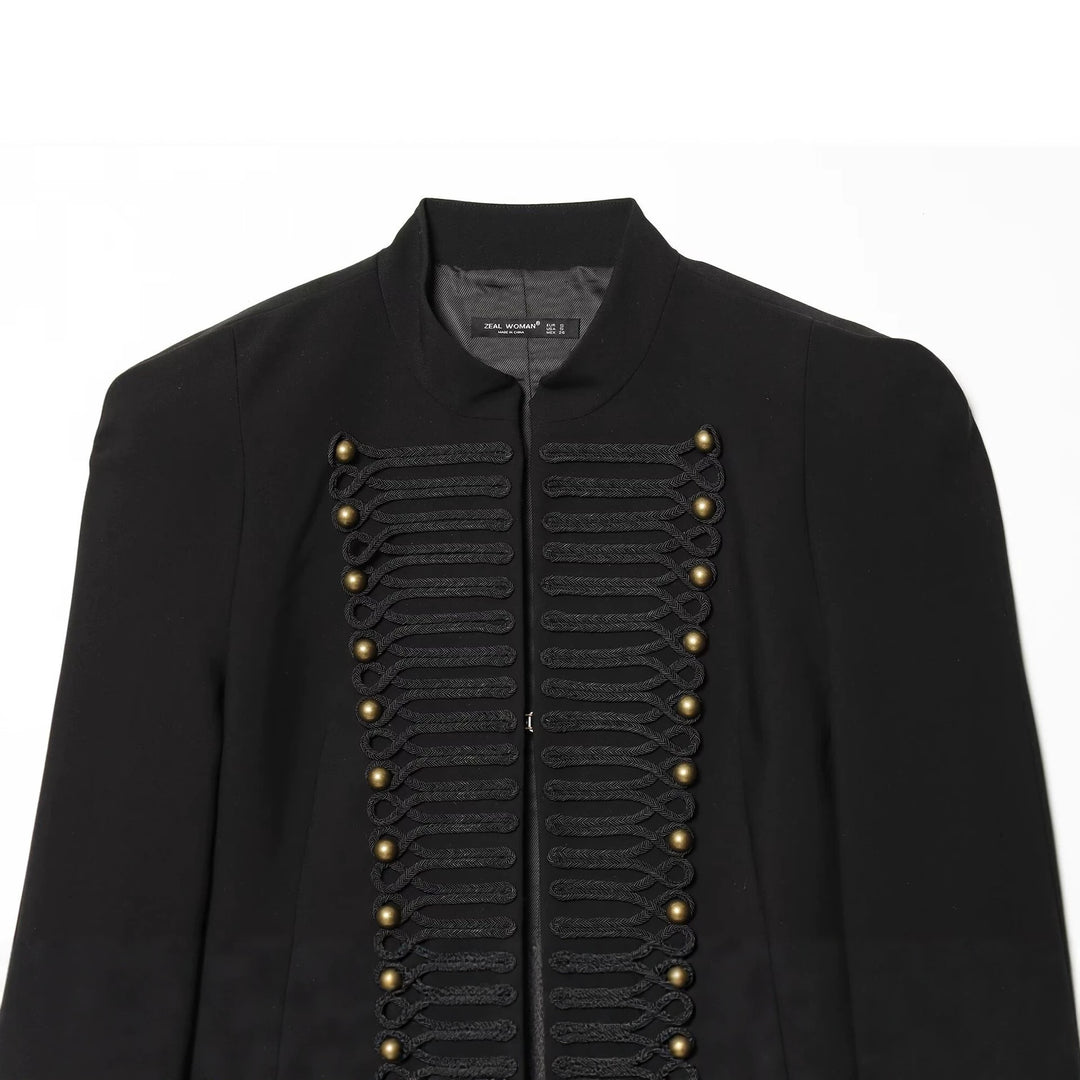 Damen Militärisch-inspirierte Cropped-Jacke mit Stehkragen und Zierkordeln Drune