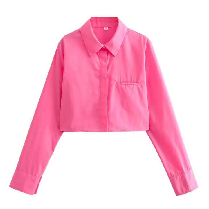 Damen cropped Bluse mit klassischem Kragen Drune