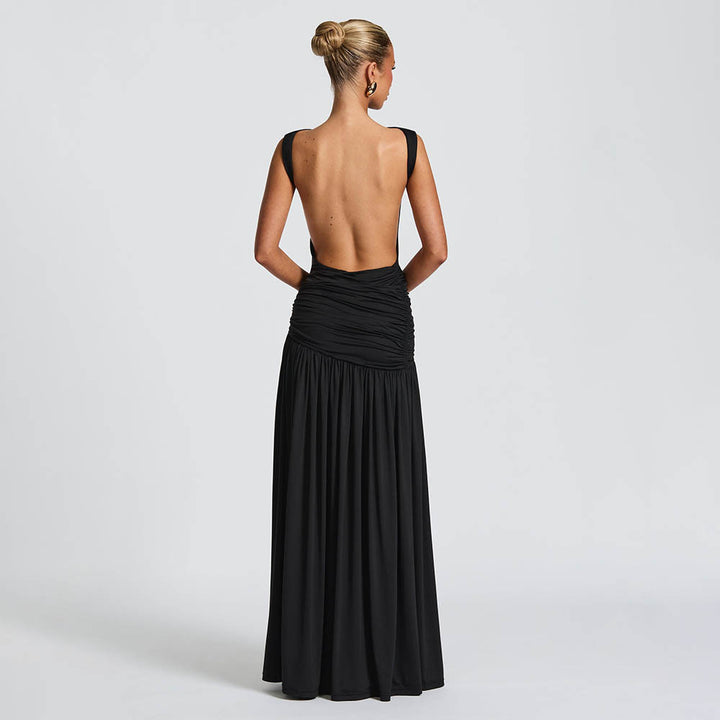 Damen Elegantes Maxikleid mit tailliertem Oberteil und einzigartiger Drapierung Drune