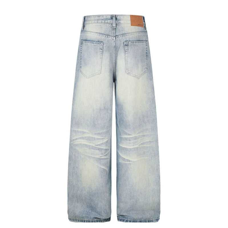 Damen High‑Waist weite Denim‑Palazzo‑Jeans mit Knopfleiste und Used‑Waschung Drune
