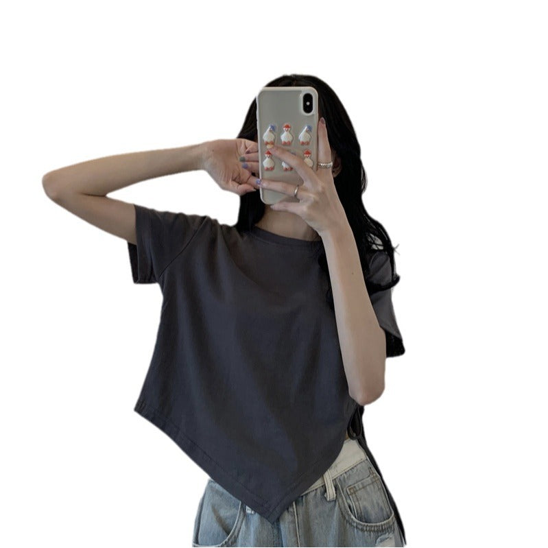 Damen Crop-Top mit asymmetrischem Saum und lockerem Schnitt