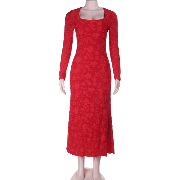 Damen elegantes Maxikleid mit modischem Blumenmuster und raffinierten Langarmdetails Drune