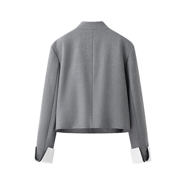 Damen nan kurzer Boxy-Blazer mit verdeckter Knopfleiste Stehkragen und kontrastumschlagärmeln Drune
