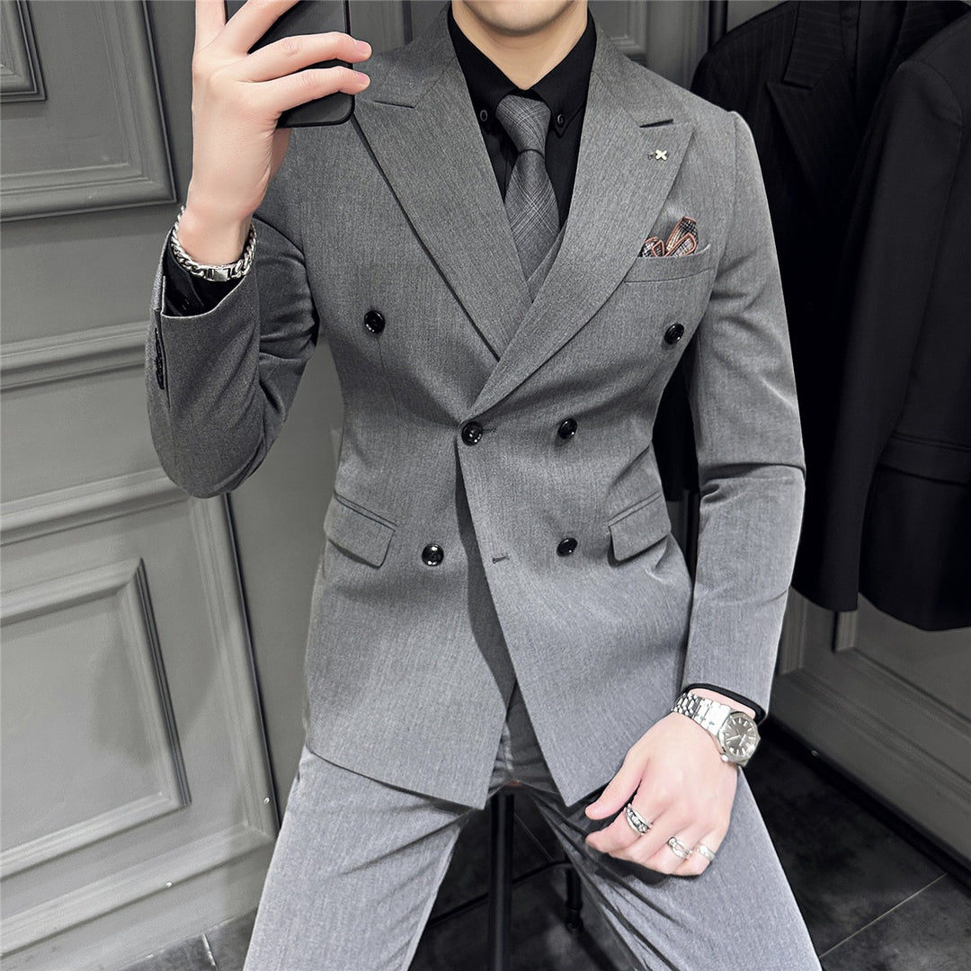Herren Doppelreihiger Slim‑Fit Business‑Anzug mit tailliertem Sakko und schmaler Anzughose Drune