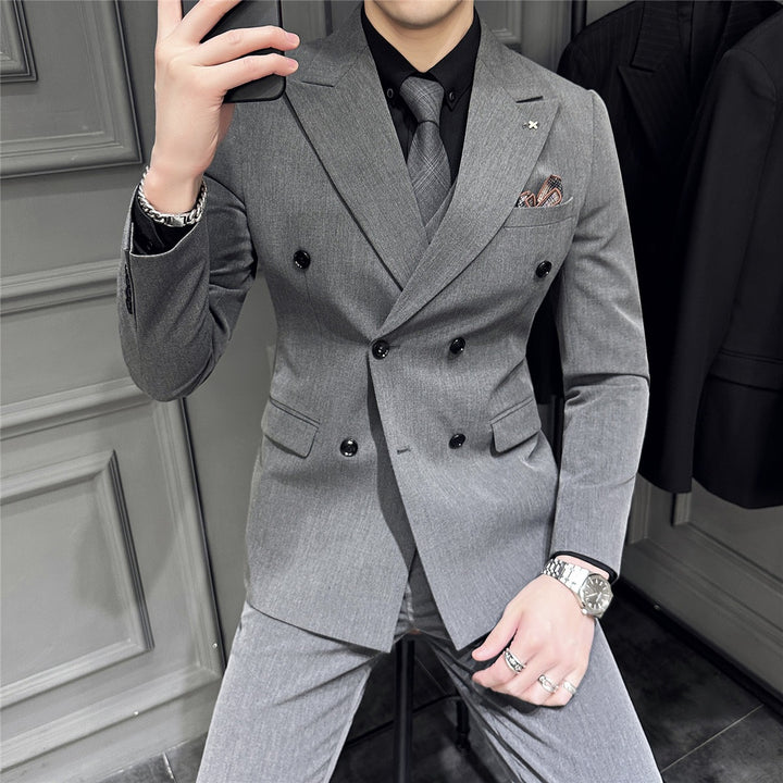 Herren Doppelreihiger Slim‑Fit Business‑Anzug mit tailliertem Sakko und schmaler Anzughose Drune