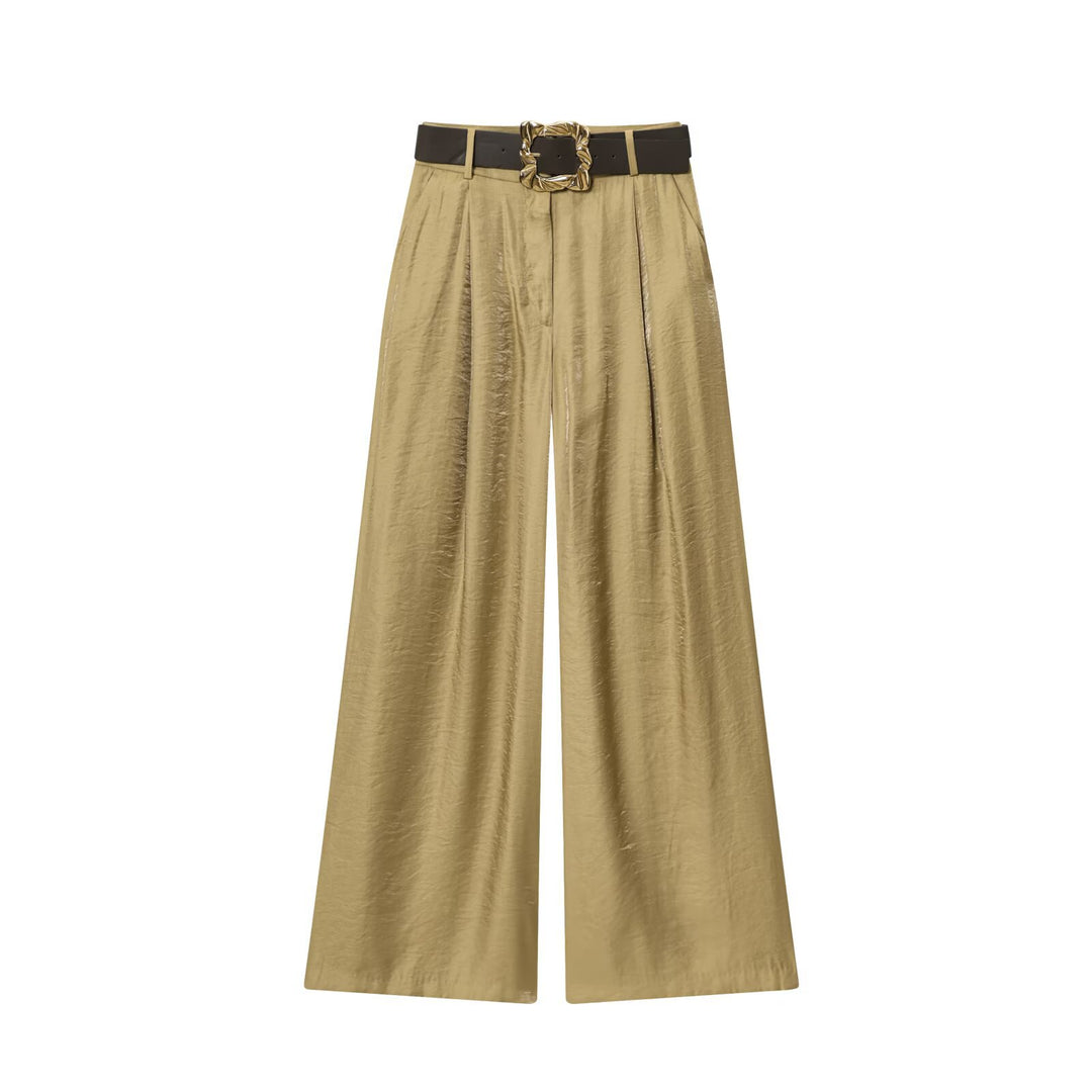 Damen High‑Waist Palazzo‑Hose mit Leoparden‑Print, weitem Bein und Ziergürtel Drune