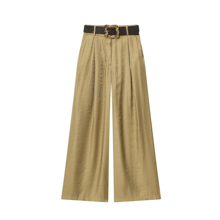 Damen High‑Waist Palazzo‑Hose mit Leoparden‑Print, weitem Bein und Ziergürtel Drune