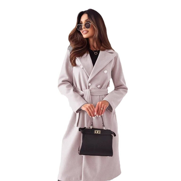 Damen Doppelt genähter Trenchcoat mit taillierbarem Gürtel und eleganter Struktur Drune