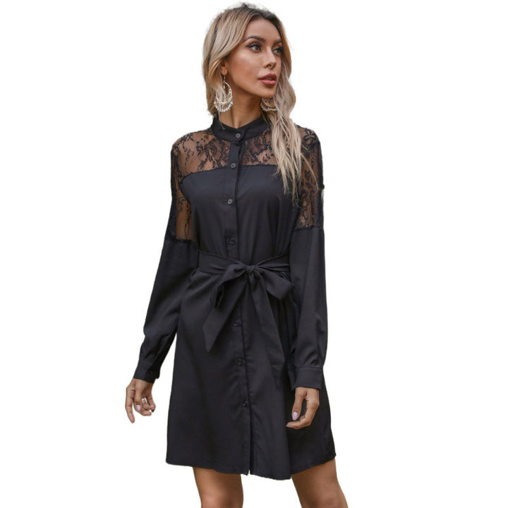 Damen Elegantes Hemdkleid mit Spitzenärmeln Drune