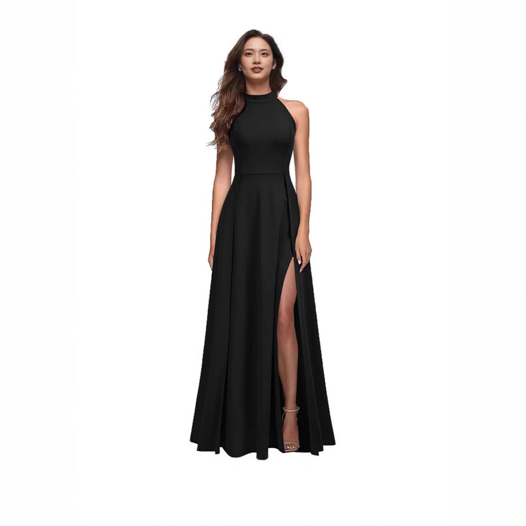 Damen Maxikleid mit hohem Kragen und seitlichem Schlitz Drune