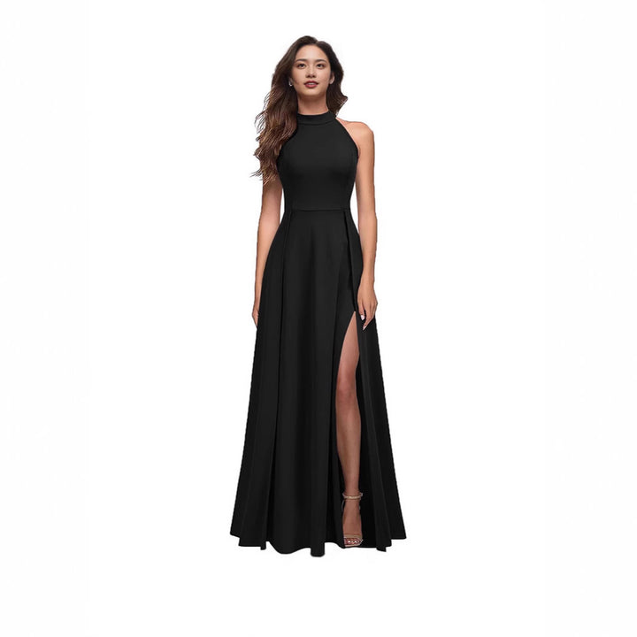 Damen Maxikleid mit hohem Kragen und seitlichem Schlitz Drune