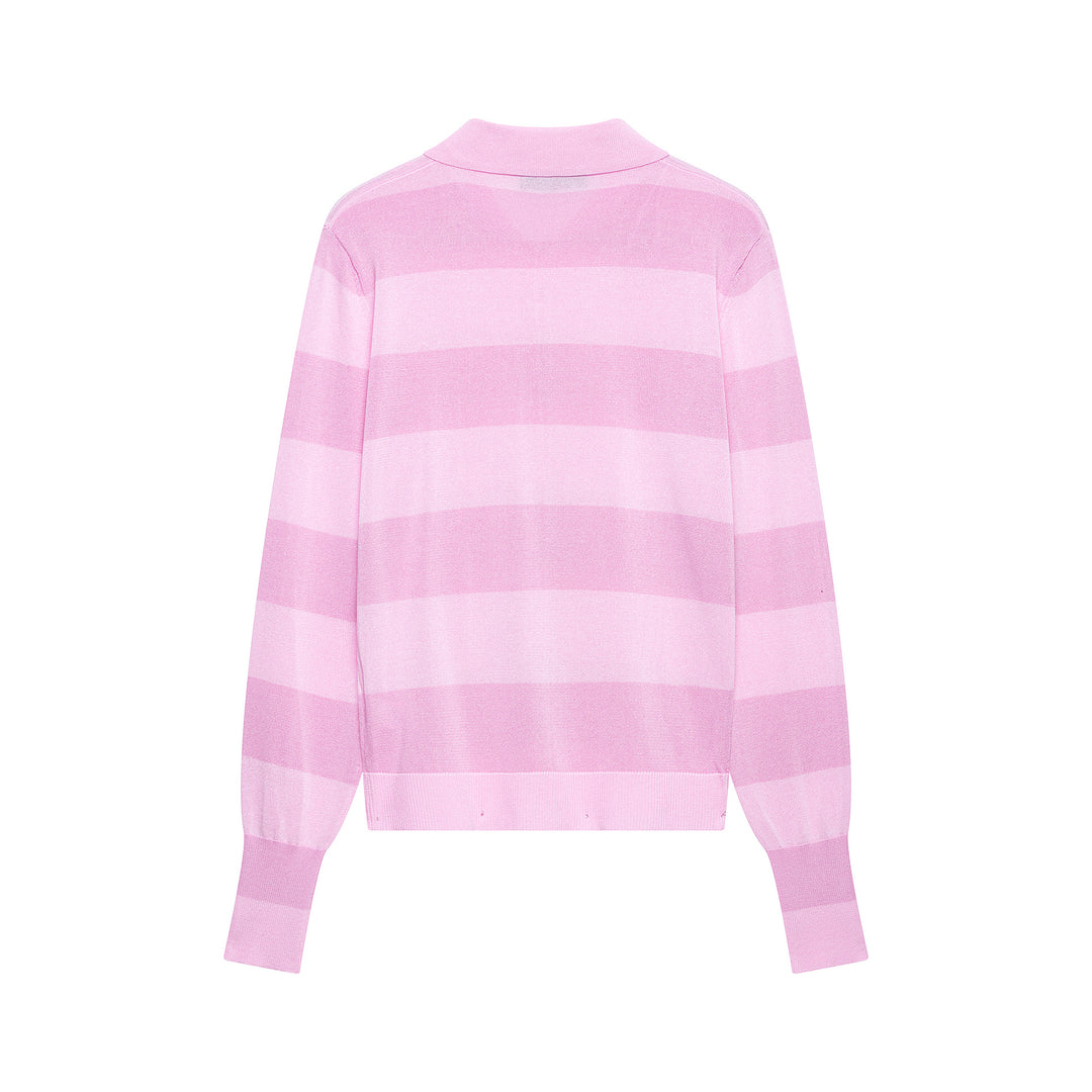 Damen Gestreifte Cropped Polo‑Strickjacke mit kastiger Silhouette und Rippbündchen Drune