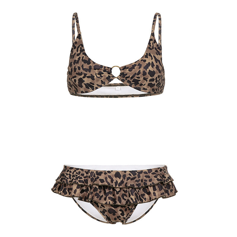 Damen Bikini-Set mit Rüschendetails und Leopardenmuster Drune