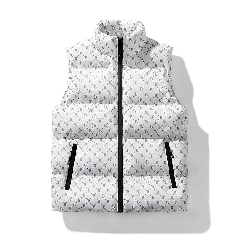 Herren gesteppte Utility-Steppweste mit Monogramm‑Print und Stehkragen Drune
