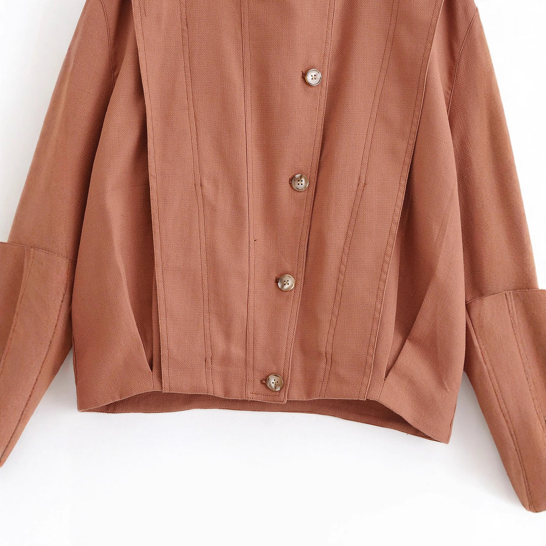 Damen Boxy-Übergangsjacke mit Rundhalsausschnitt, dekorativen Steppnähten und sichtbarer Knopfleiste Drune