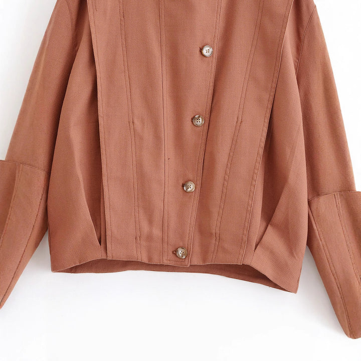 Damen Boxy-Übergangsjacke mit Rundhalsausschnitt, dekorativen Steppnähten und sichtbarer Knopfleiste Drune