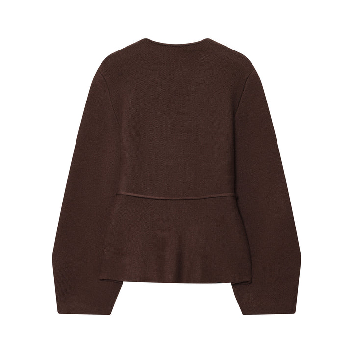 Damen nan taillierte Strickjacke mit tiefem V-Ausschnitt, Bindegürtel und kastigen Ärmeln Drune