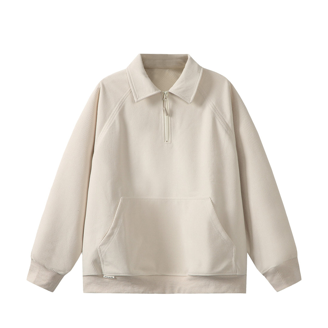 Unisex Halbzip‑Sweatshirt mit Waffelstruktur und Kängurutasche Drune