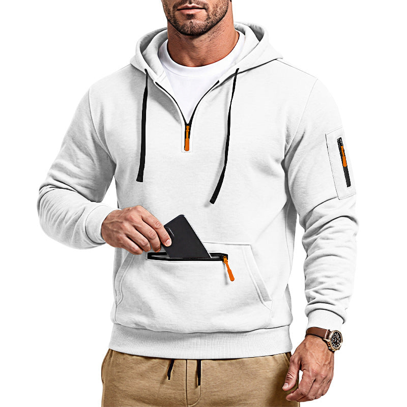 Herren sportlicher Kapuzenpullover mit halbem Reißverschluss und verschließbarer Kängurutasche Drune