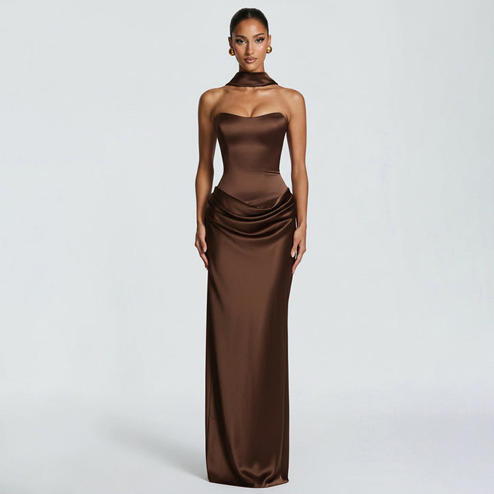 Damen Elegantes Abendkleid mit hohen Kragen und fließendem Schnitt Drune