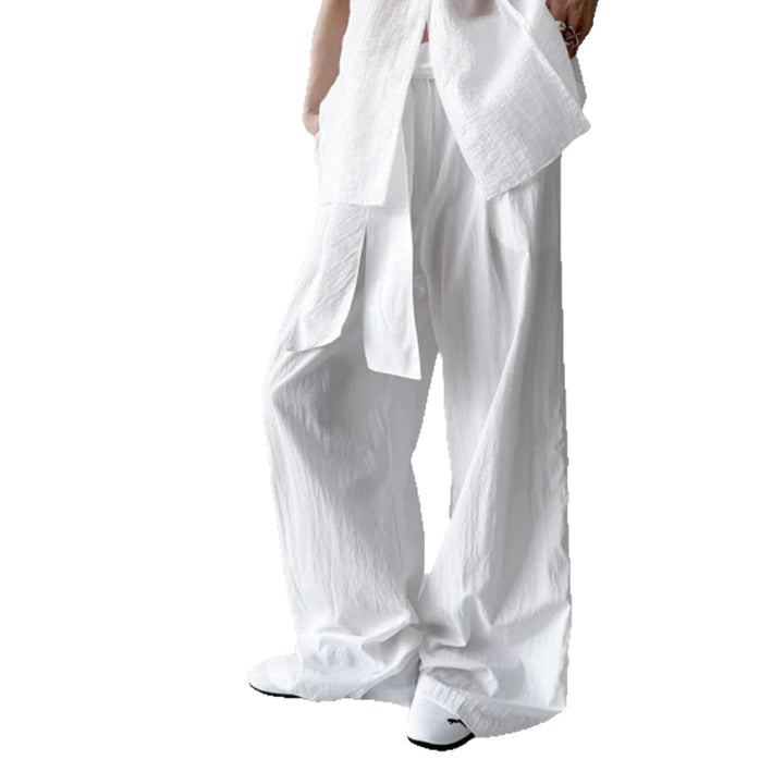 Damen nan Highwaist Leinenhose mit weitem Bein und dekorativem Bindegürtel Drune