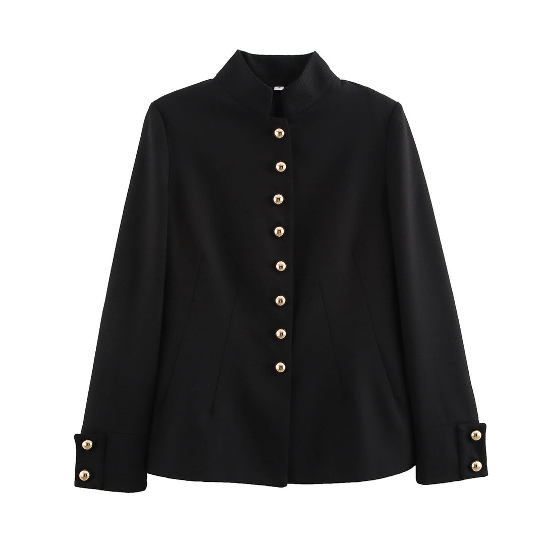 Damen elegante Steppjacke mit hochgeschlossenem Kragen und goldenen Knöpfen Drune