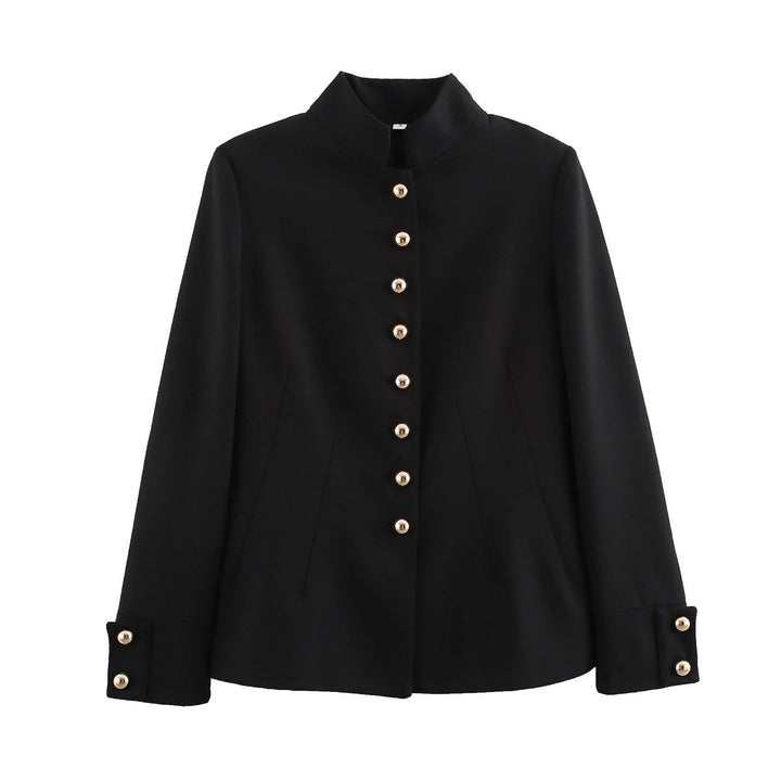 Damen elegante Steppjacke mit hochgeschlossenem Kragen und goldenen Knöpfen Drune
